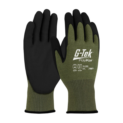 G-Tek® PolyKor® X7™ 16-399  Cut Resistant Gloves, Size L, Green, ANSI A9