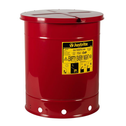 14 Gallon, Oily Waste Can, Hand-Operated Cover, Red - 09510