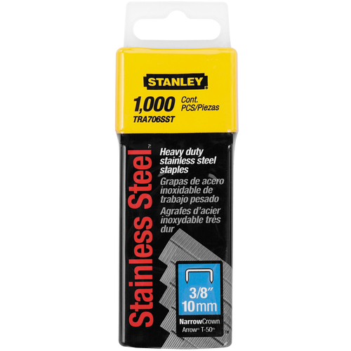 STANLEY HEAVY DUTY STAINLESS STEEL NARROW CROWN STAPLES 3/8" - 1,000 PACK