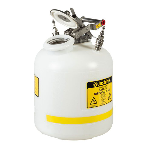 5 Gallon, Polyethylene Quick-Disconnect Disposal Safety Can, Stainless Steel Fittings for 3/8" Tubing, White - TF12755