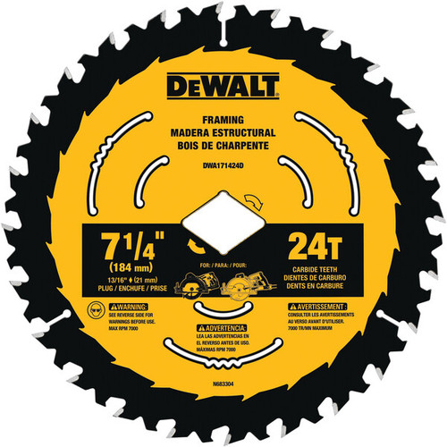 DEWALT 7-1/4 In Carbide Circular Saw Blade 24 Tooth with 5/8 in Arbor (1 Pack)  (P/N DWA171424DB10)