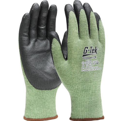 G-Tek® PosiGrip® 713KSSN  Hi Performance Glove, Size S, Green, ANSI A6