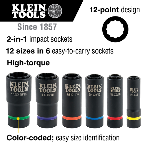 Klein 2-In-1 Impact Socket Set, 6-Piece