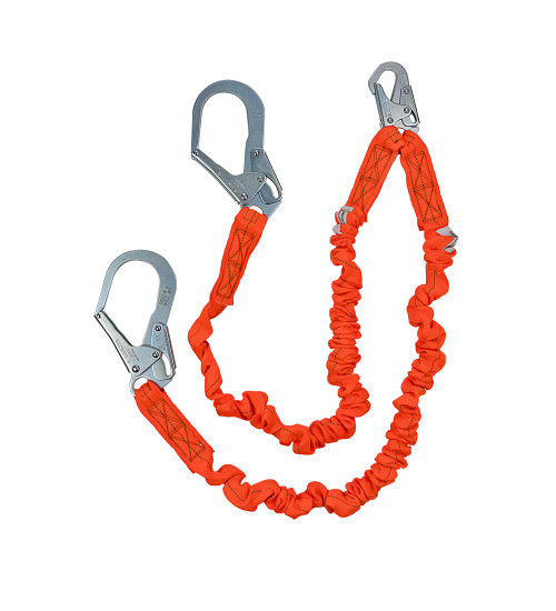 SafeWaze V-Line 6' Stretch Internal Energy Absorbing Lanyard: Dual Leg, Rebar Hooks