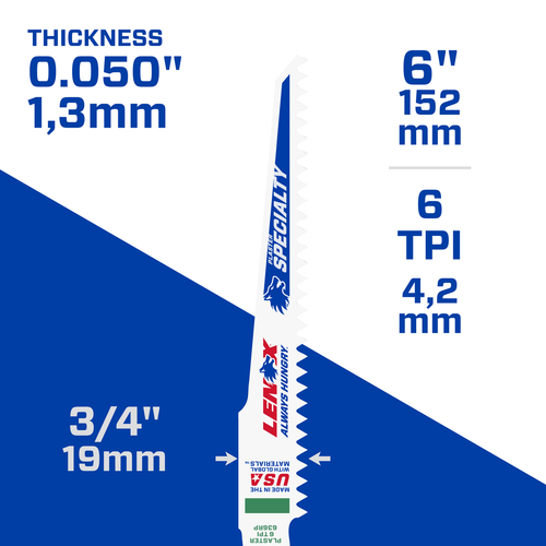 LENOX Reciprocating Saw Blade With Power Blast Technology, Bi-Metal, 6-Inch, 6 TPi, 5/Pk