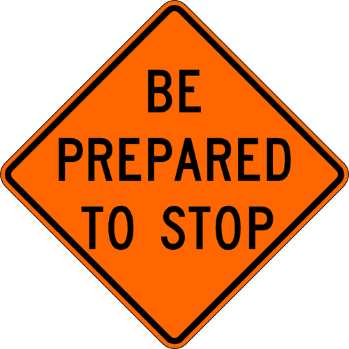 Cortina 48" x 48" SuperBright Reflective Roll-Up Sign with Lexan Pockets and Ribsets - Be Prepared To Stop