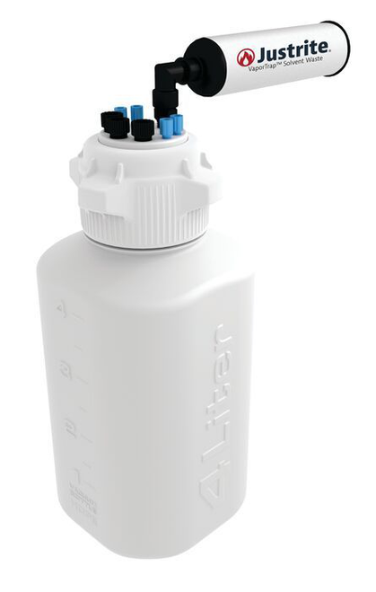 4 Liter HDPE Carboy with Filter Kit, VaporTrap™, 4 Ports 1/8" Tubing, 3 Ports 1/4" Tubing, 83mm Cap - 12810