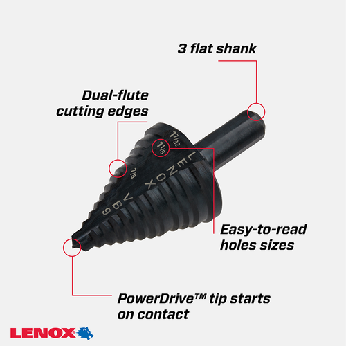 LENOX 30909-VB9 Vari-Bit 7/8-Inch, 1-1/8-Inch And 1-7/32-Inch Step Drill Bit With 3/8-Inch Shank
