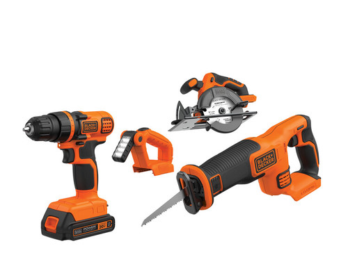 BLACK+DECKER 20V 4KIT DRILL CIRC RECIP LIGHT