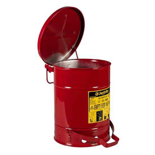 6 Gallon, Steel Oily Waste Can, Hands-Free, Self-Closing Cover, Red - 09100