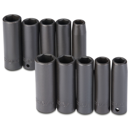 Proto® 1/2" Drive 10 Piece Fractional & Metric Impact Socket Set - 6 Point 1/ea
