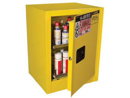 1 Door, Manual Close, 2 Drawers, 24 Can Benchtop Flammable Cabinet, Sure-Grip® EX, Yellow - 890500
