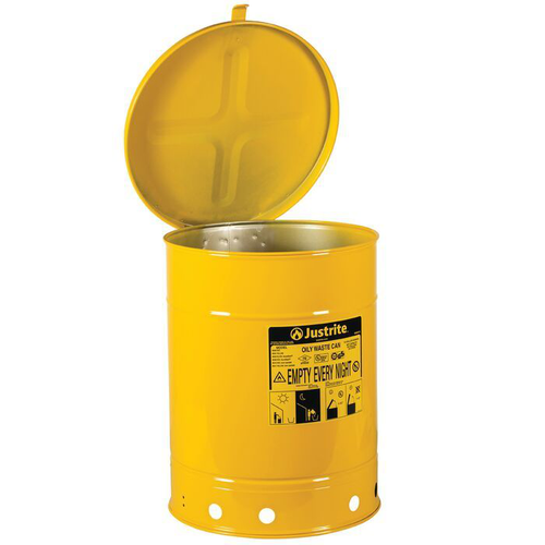 10 Gallon, Oily Waste Can, Hand Operated Cover, Yellow - 09311
