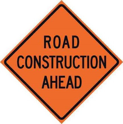 Cortina 48" x 48" SuperBright Reflective Roll-Up Sign with Lexan Pockets and Ribsets and Velcro - Road Construction Ahead W/Lxn & Velcro Ahead