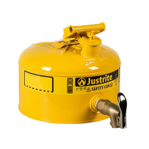 2.5 Gallon Steel Safety Can for Laboratories, Type I, Rigid Bottom Brass Faucet, Yellow - 7225250