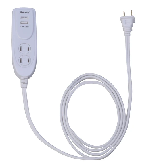 Woods POWERSTRIP, DSKTP USB 2 OUT 2.4A WH 6/BX