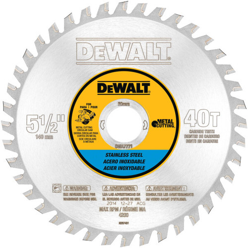 DEWALT 30 Teeth Stainless Steel Metal Cutting 20Mm Arbor, 5-1/2-Inch Saw Blade