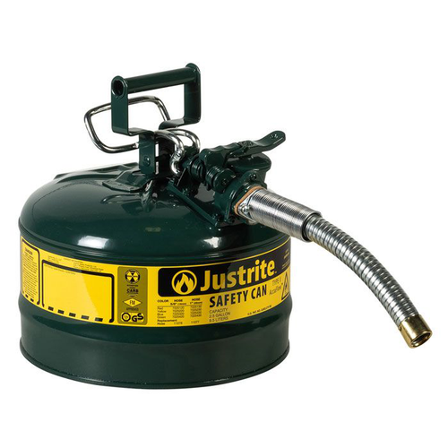 2.5 Gallon, 1" Metal Hose, Steel Safety Can for Oil, Type II, AccuFlow™, Green - 7225430