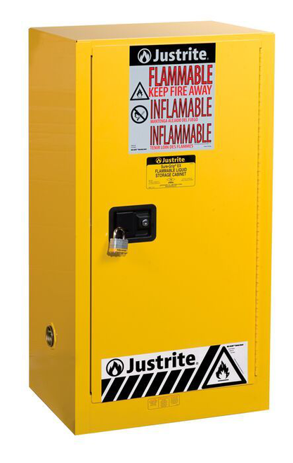 20 Gallon, 2 Shelves, 1 Door, Self Close, Paint Safety Cabinet, Sure-Grip® EX, Yellow - 891530