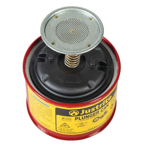 1 Pint Steel Plunger Dispensing Can, Perforated Pan Screen Serves as Flame Arrester, Red - 10008