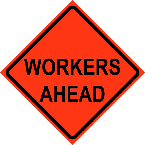 Cortina 48" x 48" SuperBright Reflective Roll-Up Sign with Lexan Pockets and Ribsets - Workers Ahead