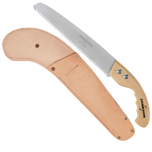 Jameson Straight Blade Hand Saw With Wood Handle & Leather Scabbard, 11"