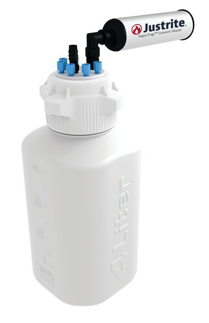 4 Liter HDPE Carboy with Filter Kit, VaporTrap™, 6 Ports 1/8" Tubing, 1 Port 1/4" or 3/8" Hose Barb, 83mm Cap - 12805