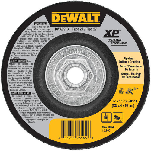 DEWALT 5 X 1/8 X 5/8-11 Ceramic Performance Pipeline Cutting/Grinding Wheel