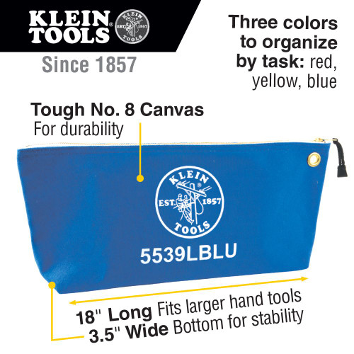 Klein Canvas Bags with Zipper, Large Assorted Colors, 3 Pack