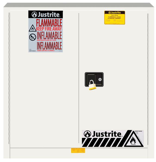 30 Gallon, 1 Shelf, 2 Doors, Manual Close, 35"H Flammable Cabinet, Sure-Grip® EX, White - 893305