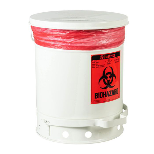 10 Gallon Steel Biohazard Waste Can, Foot-Operated Self-Closing, SoundGard™ Cover, White - 05935