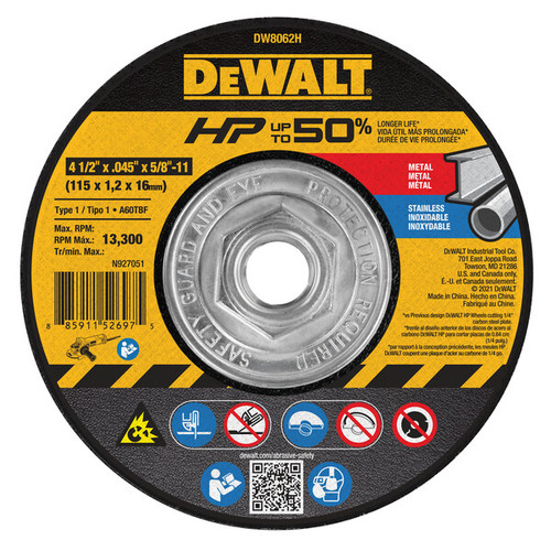 DEWALT 4-1/2 In x .045 in Aluminum Oxide Abrasive Chop / Cut-Off Blade with 5/8 in Arbor For Metal Cutting (1 Pack)