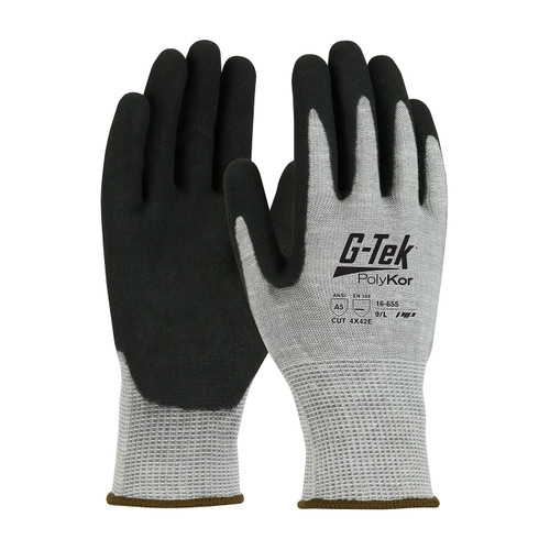 G-Tek® PolyKor® 16-665  Cut Resistant Gloves, Size L, Green, ANSI A5