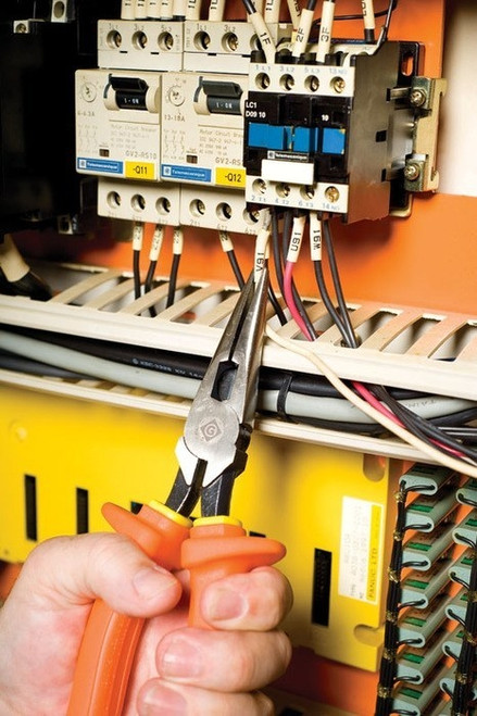 GREENLEE Pliers, Long Nose, 8", Insulated, Molded Handles