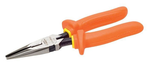 GREENLEE Pliers, Long Nose, 8", Insulated, Molded Handles