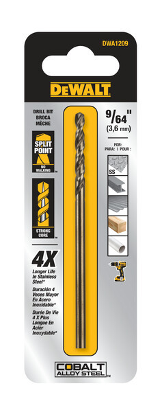 DEWALT Drill Bit, Pilot Point, Industrial Cobalt Alloy Steel, 9/64-Inch