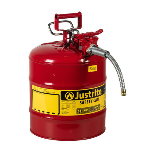 5 Gallon, 5/8" Metal Hose, Steel Safety Can for Flammables, Type II, AccuFlow™, Red - 7250120