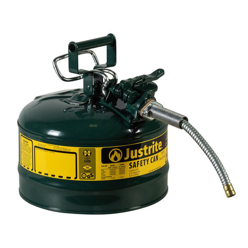 2.5 Gallon, 5/8" Metal Hose, Steel Safety Can for Oil, Type II, AccuFlow™, Green - 7225420