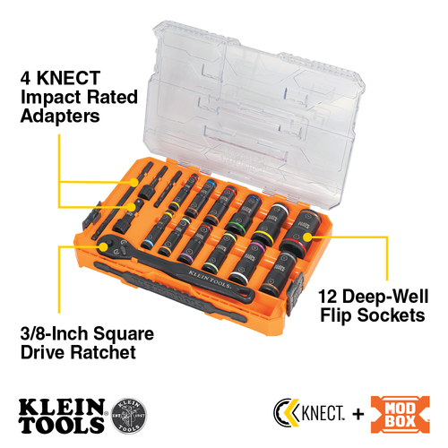 KNECT™ Flip-24 Deep-Well, Heavy-Duty Impact Socket Set, SAE and Metric