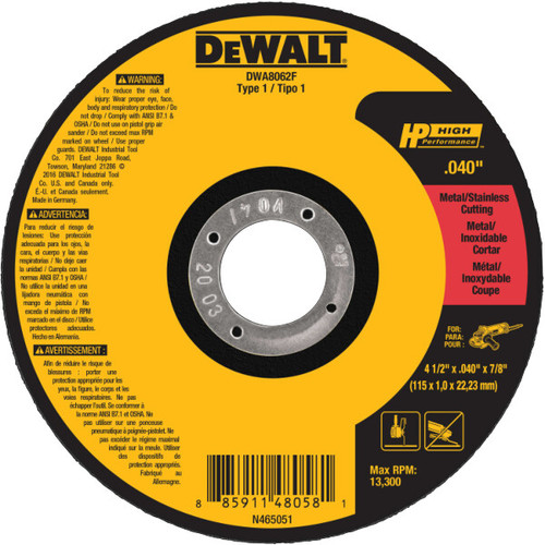 DEWALT T1 Hp Fast Cut-Off Wheel, 4-1/2" X 0.040" X 7/8"