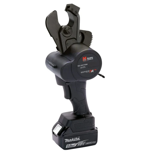 HUSKIE GEAR-DRIVEN CABLE CUTTER (1 1/4" OPENING) TOOL KIT W/ 2 MAKITA BATTERIES (5 Ah), AC CHARGER