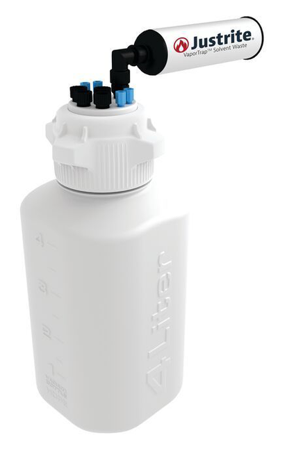4 Liter HDPE Carboy with Filter Kit, VaporTrap™, 4 Ports 1/8" Tubing, 4 Ports 1/4" Tubing, 83mm Cap - 12815