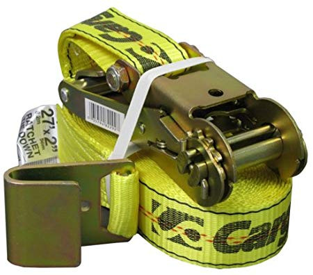 2" X 27FT Yellow Ratchet Strap Tie Downs With Flat Hook, Aluminum Grip 1/EA