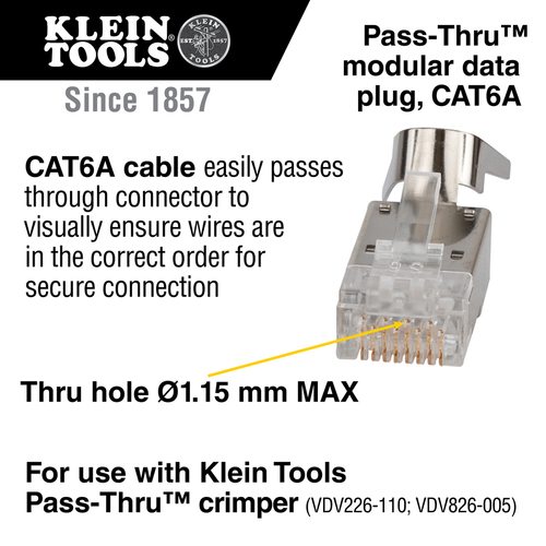 Pass-Thru™ Modular Data Plug, RJ45-CAT6A, Shielded (STP), 100-Pack