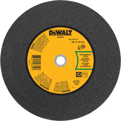 DEWALT 12 In x 1/8 in Aluminum Oxide Abrasive Chop / Cut-Off Blade with 1 in Arbor For Concrete & Masonry Cutting (1 Pack)
