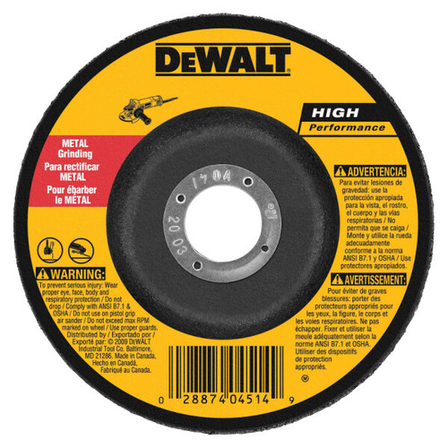 DEWALT 4-1/2" x 1/4" x 7/8" High Performance Metal Grinding Wheel