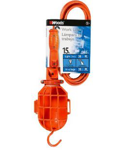 WOODS Medium Duty Trouble Light, 18/2, 15' SJTW, Plastic Guard 12/BX