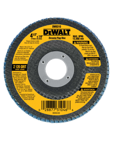 DEWALT 4-1/2" X 7/8" 120 Grit Zirconia Angle Grinder Flap Disc