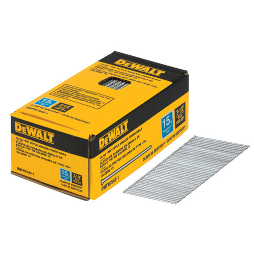 DEWALT 15GA, " FN" Angled Finish Nails, 2-1/2", Chisel Point, Coated, 1000 ct