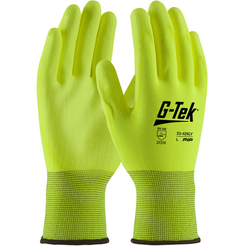 G-Tek® 33-425LY  SeamlessGlove Coated, Size S, Hi-Vis Yellow